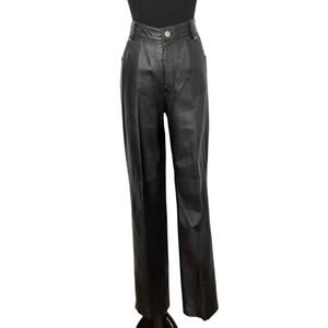 Vintage 80s Black Moto 100% Leather Pants Straight Leg Moto Pants 10P WhimsyGoth